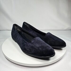 Lands End Navy Suede Leather Comfort Slip On Ballet Flats Shoes‎ NWOB